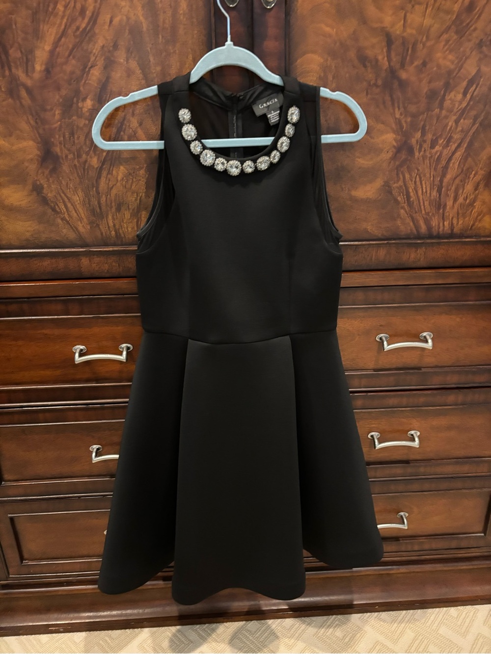 Gracia Black Jewel-Trim Party Dress